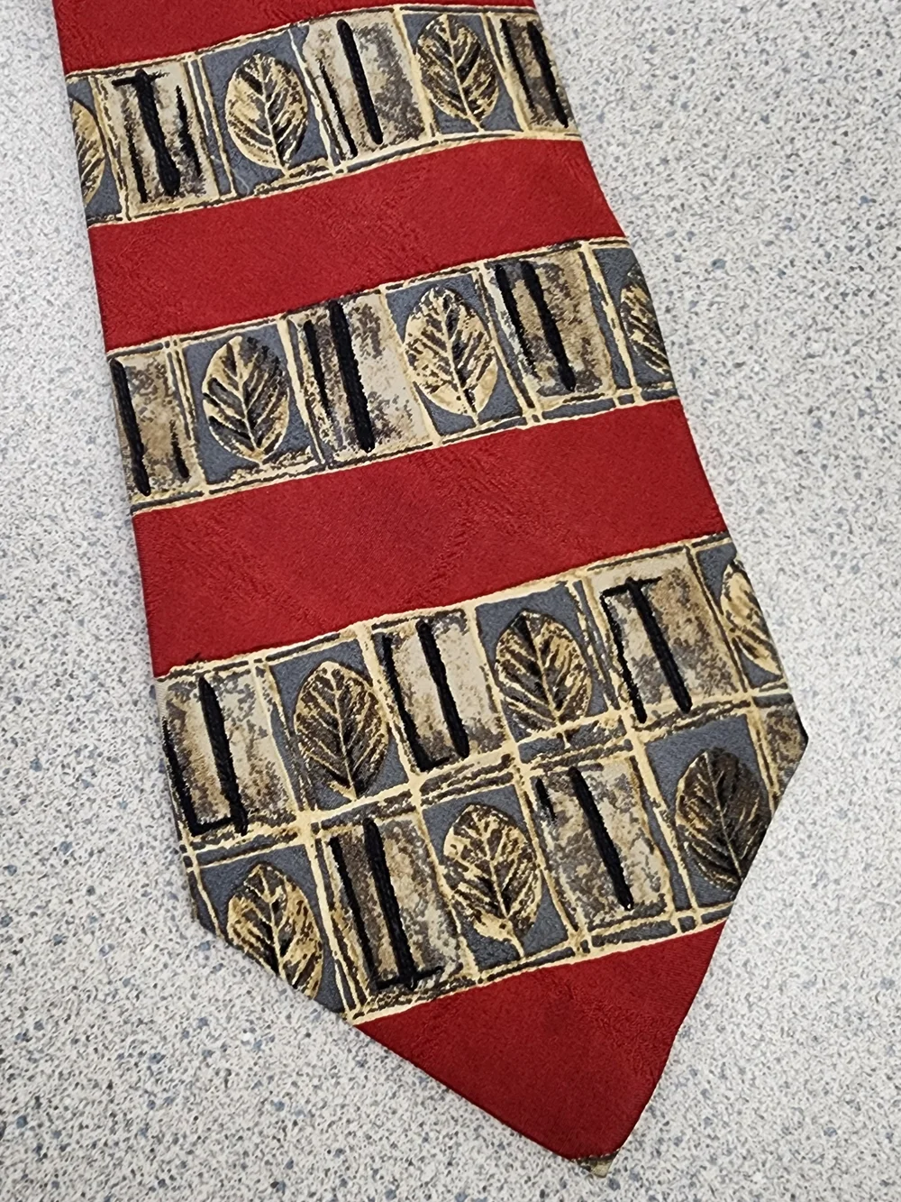 Fumagalli's for Neiman Marcus Red Gold Leaf Printed Silk Tie Spain